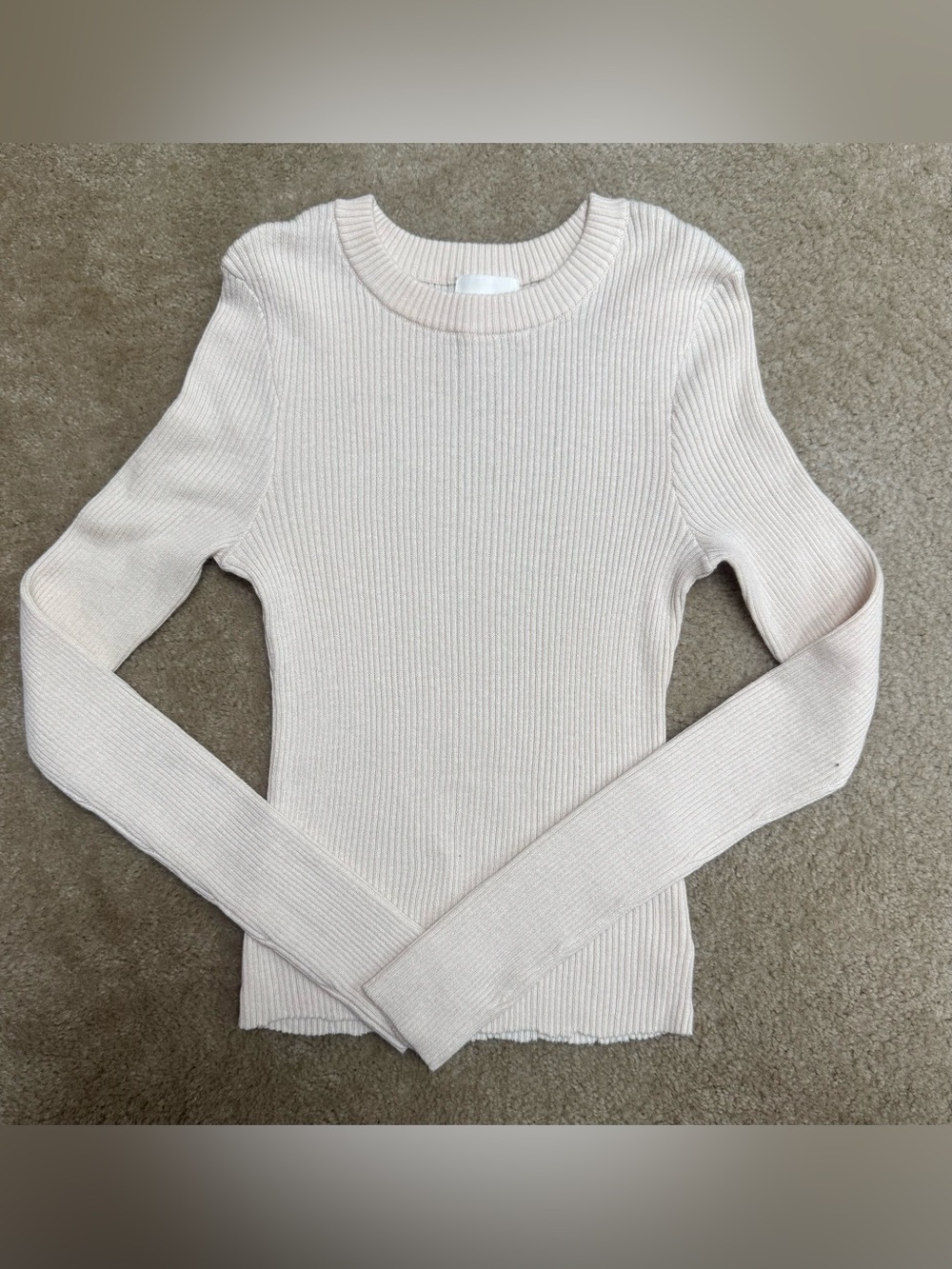 Women's Sz S H&M Fitted Ribbed Crewneck Sweater - Cream